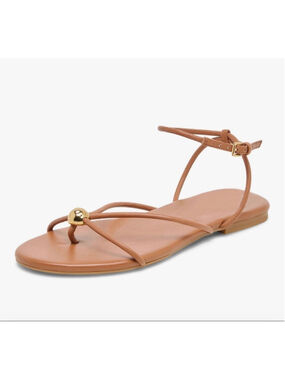 NEW Strappy Flat Sandals Round Toe Metal Bead Flip Flops Ankle Buckle 9